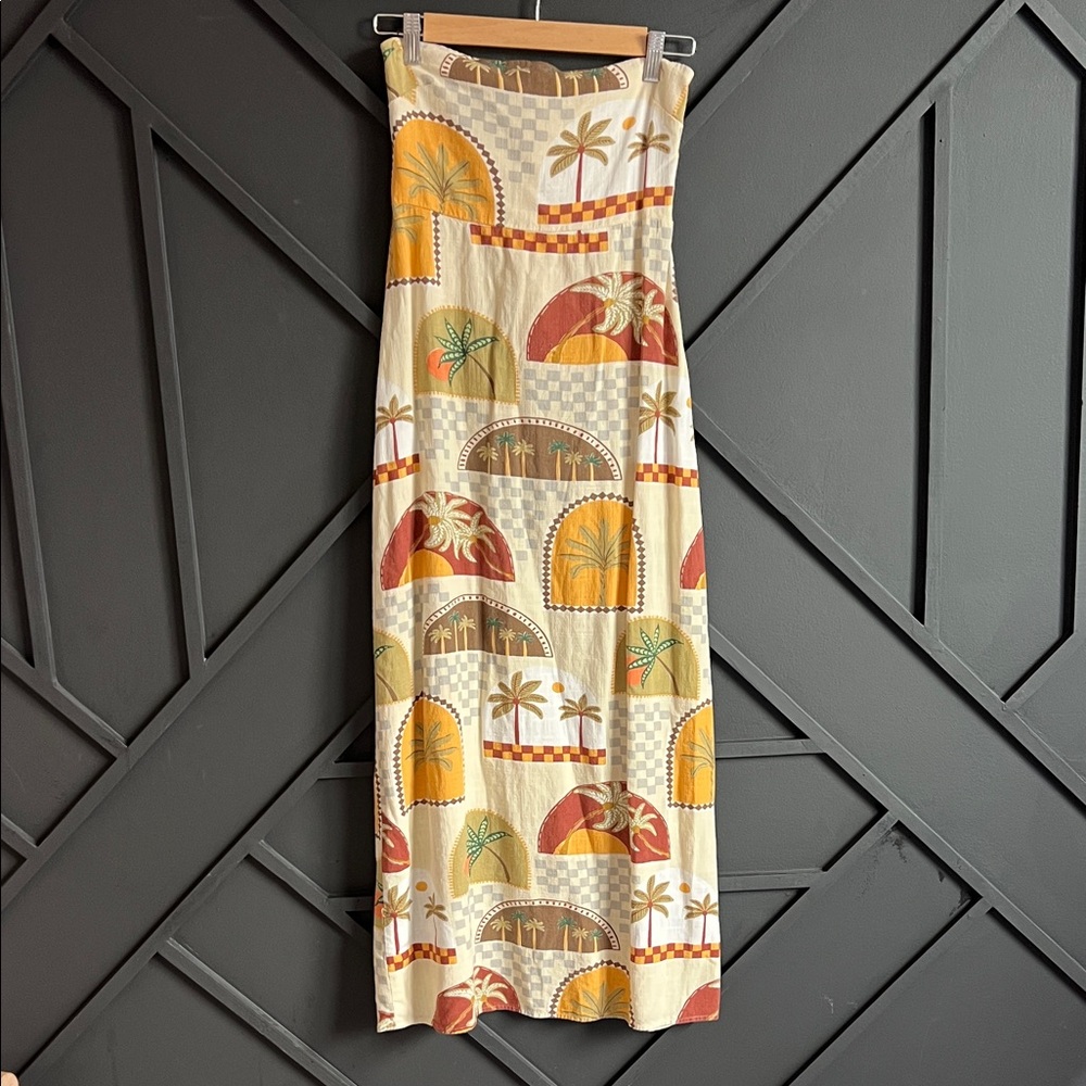 Colorful Arch Print Strapless Midi Dress